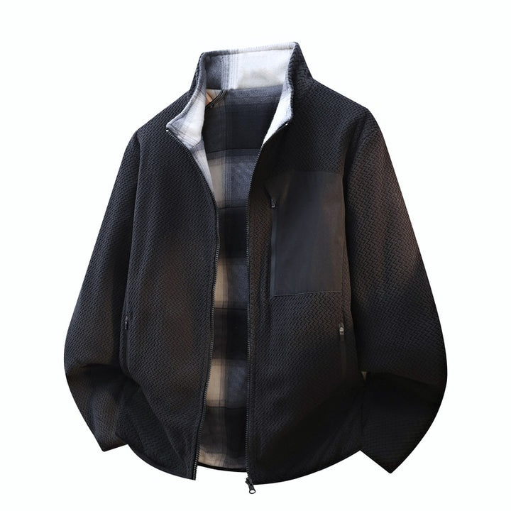 Men's structured fleece overlay jacket with contrast chest pocket and two-way zipper Mune Fashion