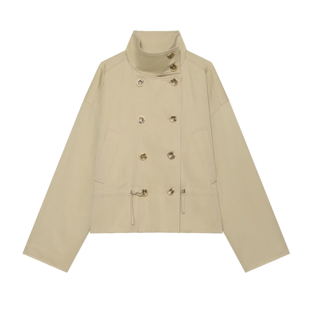 Women's short parka with funnel collar, double-breasted closure, and adjustable drawstring Mune Fashion