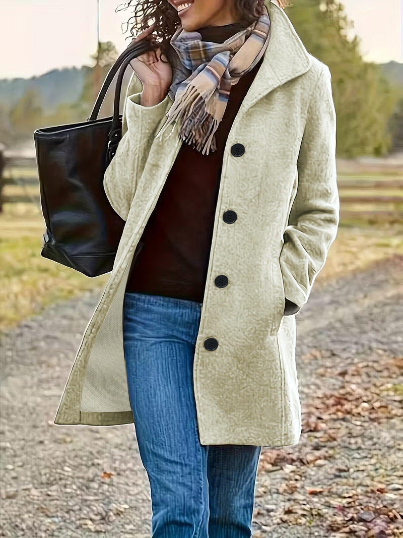 Women's tailored wool blend coat with large button placket and side pockets Mune Fashion