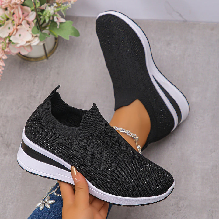 Women's Knit Slip-On Sneakers with Hidden Wedge and Glitter Application Mune Fashion