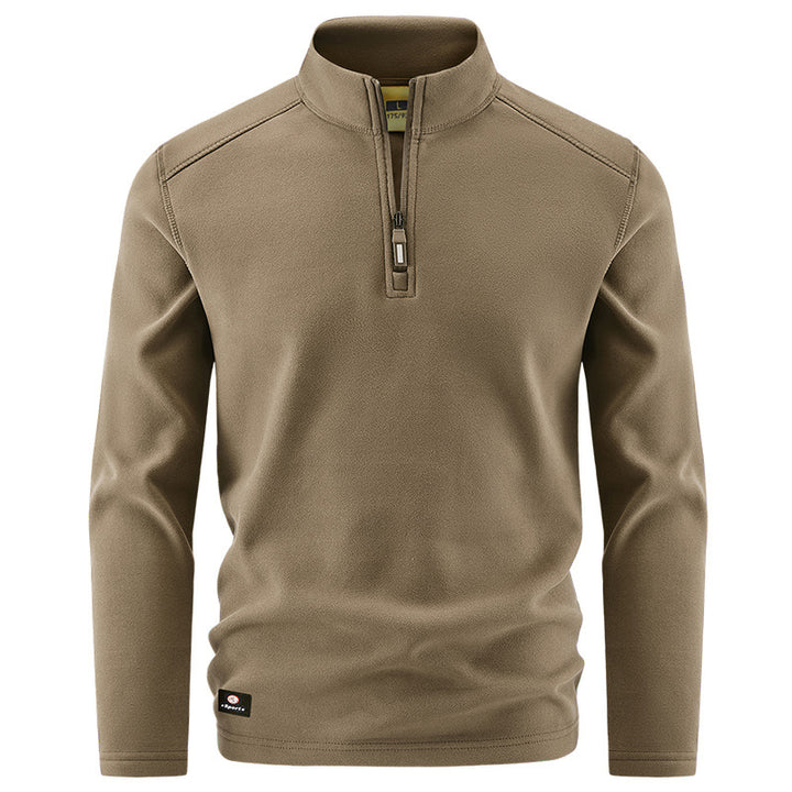 Men's Thermal Fleece Pullover with Short Zipper and Stand-Up Collar Mune Fashion