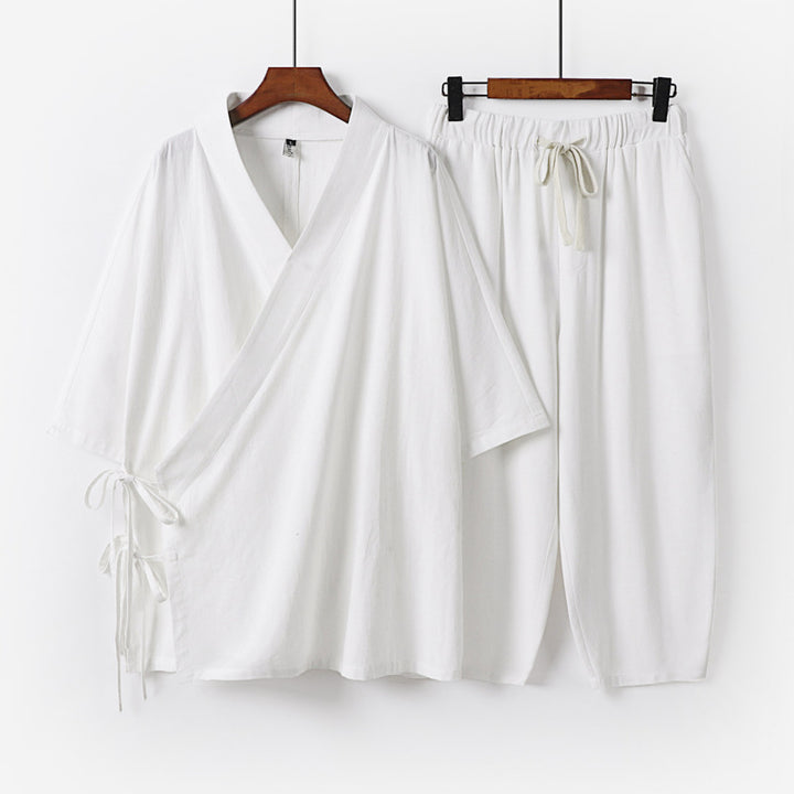 Men's Kimono Loungewear Set with Wrap Top, Drawstring Waist Pants and Loose Fit Mune Fashion