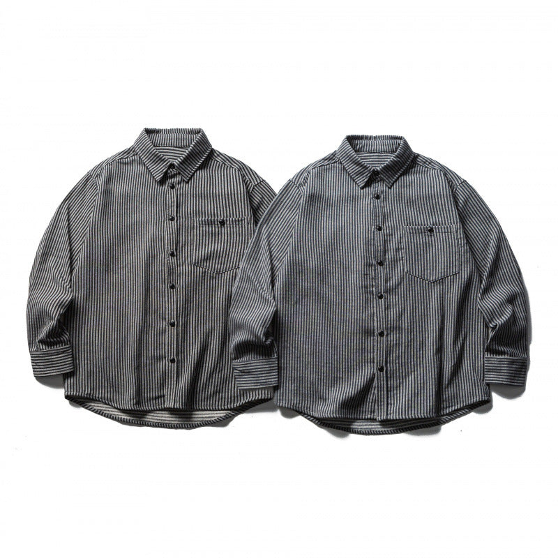 Men's Striped Oversized Shirt made of Washed Cotton Blend with Chest Pocket Mune Fashion