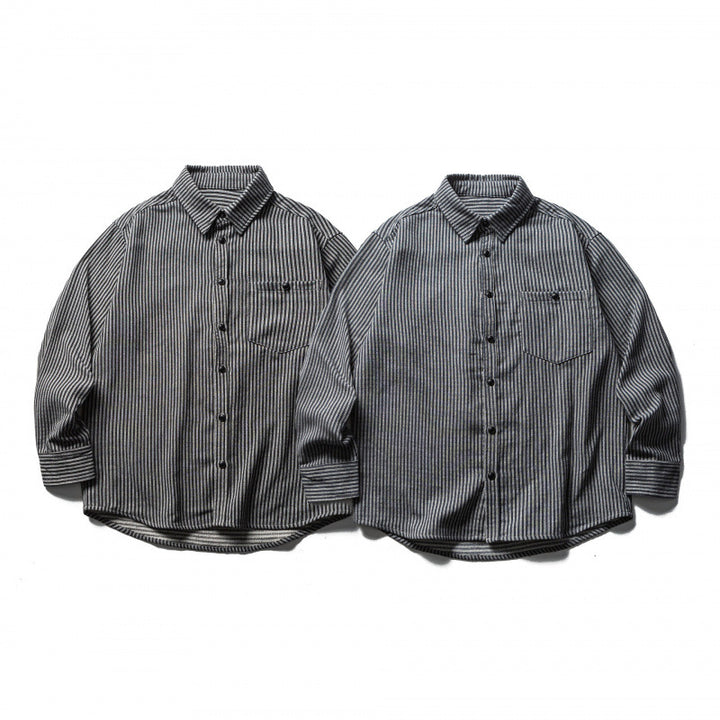 Men's Striped Oversized Shirt made of Washed Cotton Blend with Chest Pocket Mune Fashion