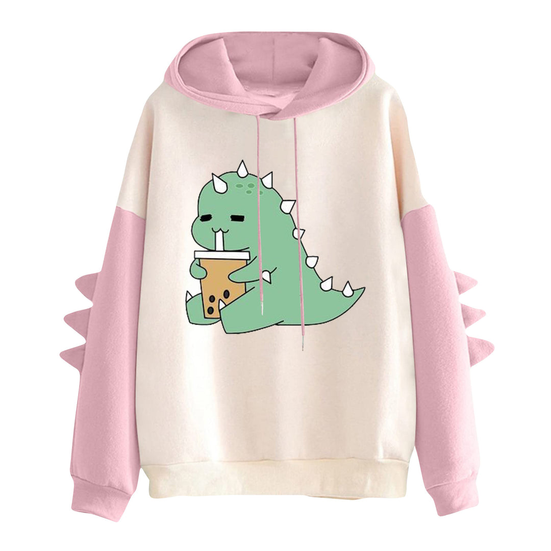 Women's hooded pullover with cute dinosaur print and three-dimensional sleeve details Mune Fashion