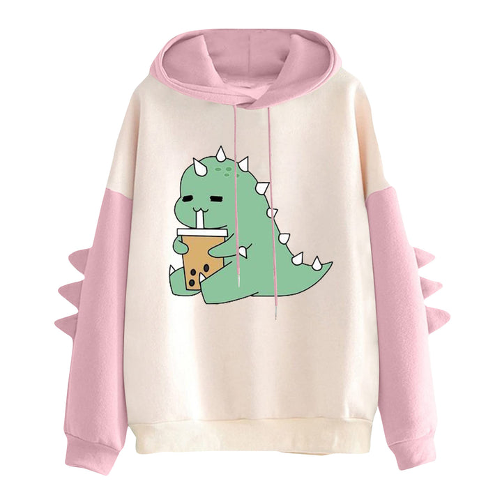 Women's hooded pullover with cute dinosaur print and three-dimensional sleeve details Mune Fashion