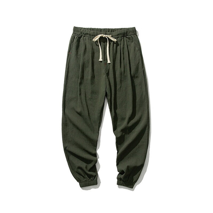 Men's Casual Linen Blend Jogging Pants with Drawstring, Ribbed Textured Fabric and Elastic Cuffs Mune Fashion