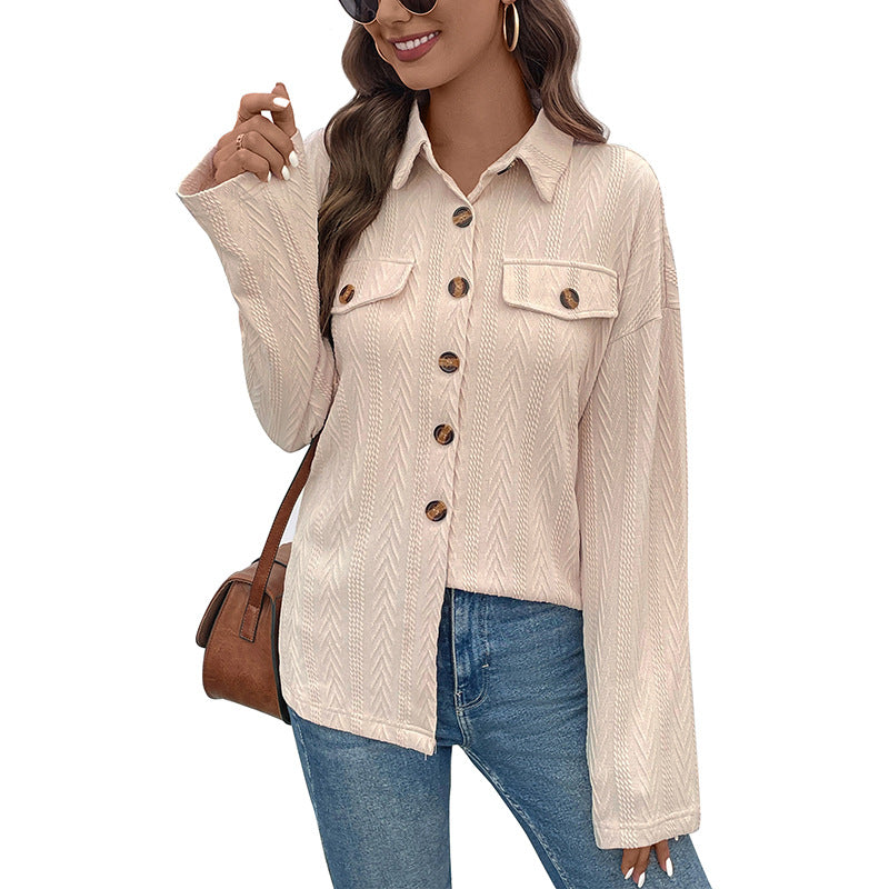 Women's Textured Overshirt Jacket with Zigzag Structure, Chest Pockets and Loose Fit Mune Fashion