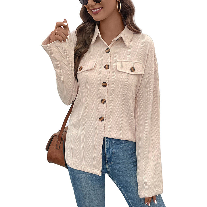 Women's Textured Overshirt Jacket with Zigzag Structure, Chest Pockets and Loose Fit Mune Fashion