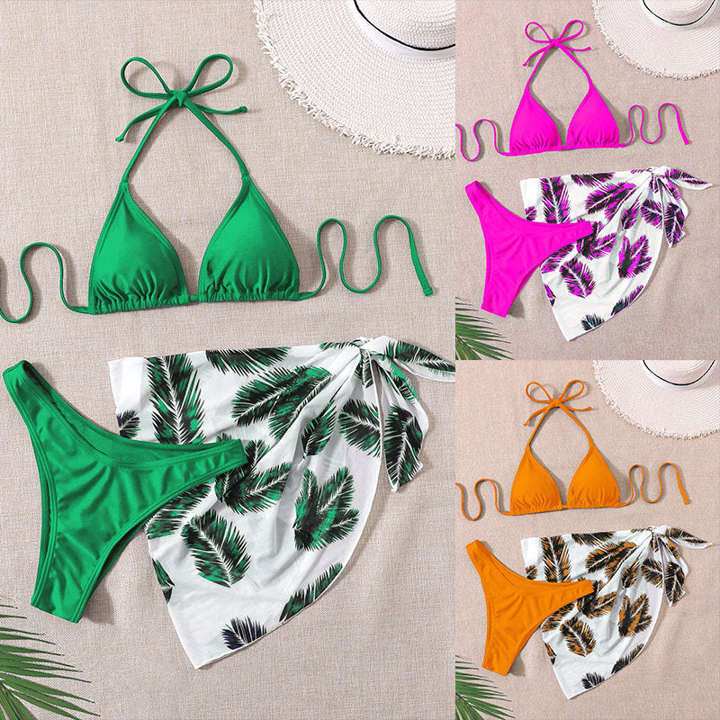 women's triangle bikini set with stylish wrap skirt Mune Fashion