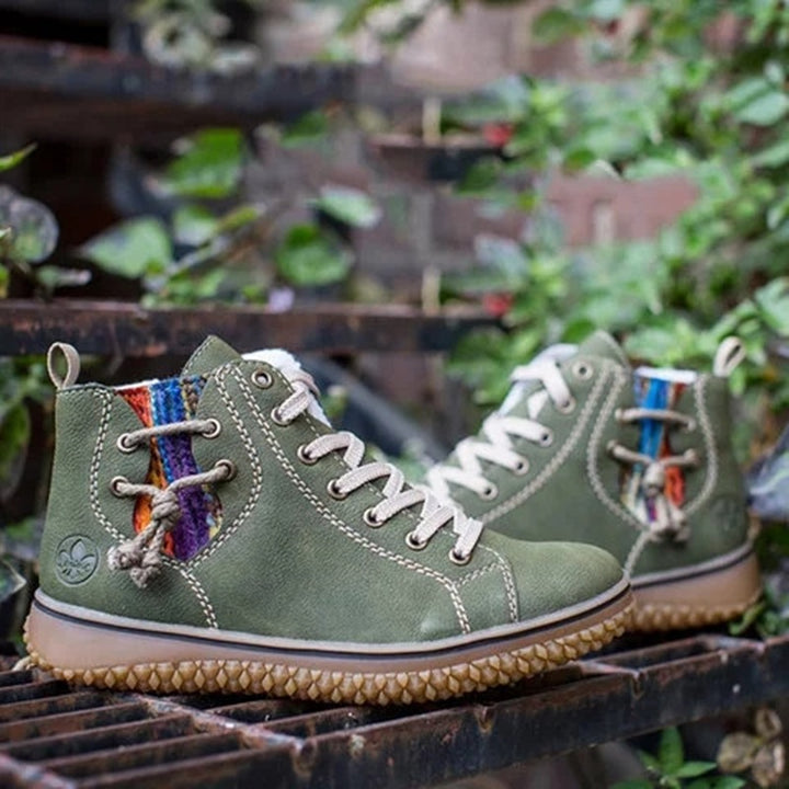 Women High-Top Sneaker-Boot with Side Zipper, Decorative Ankle Strap and Textured Rubber Sole Mune Fashion