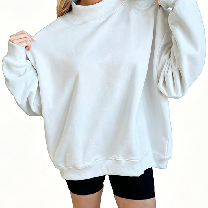 Women's Oversize Sweatshirt with Stand-Up Collar and Balloon Sleeves Mune Fashion