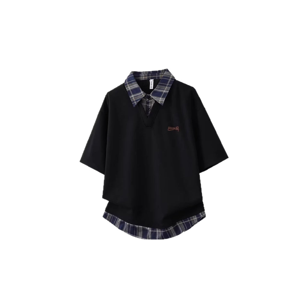 Women's sporty oversized T-shirt with checked collar Mune Fashion
