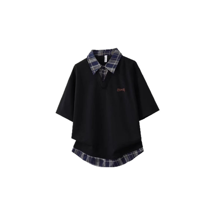 Women's sporty oversized T-shirt with checked collar Mune Fashion