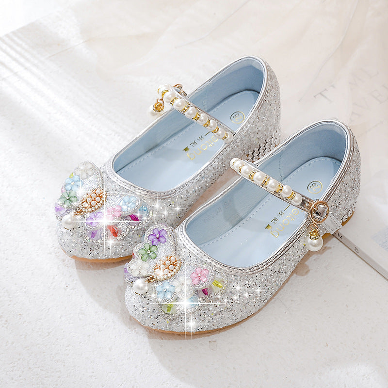 Girls Glittering Ballerinas with Floral Applications Mune Fashion
