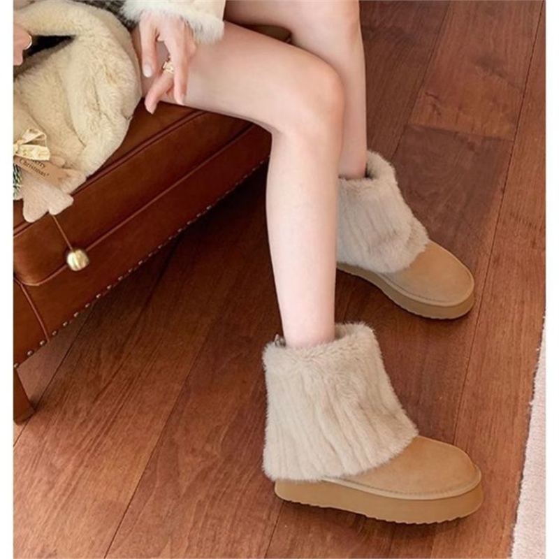 Women Warm Ankle Boots with Faux Fur Cuff and Platform Sole Mune Fashion
