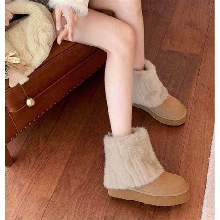 Women Warm Ankle Boots with Faux Fur Cuff and Platform Sole Mune Fashion