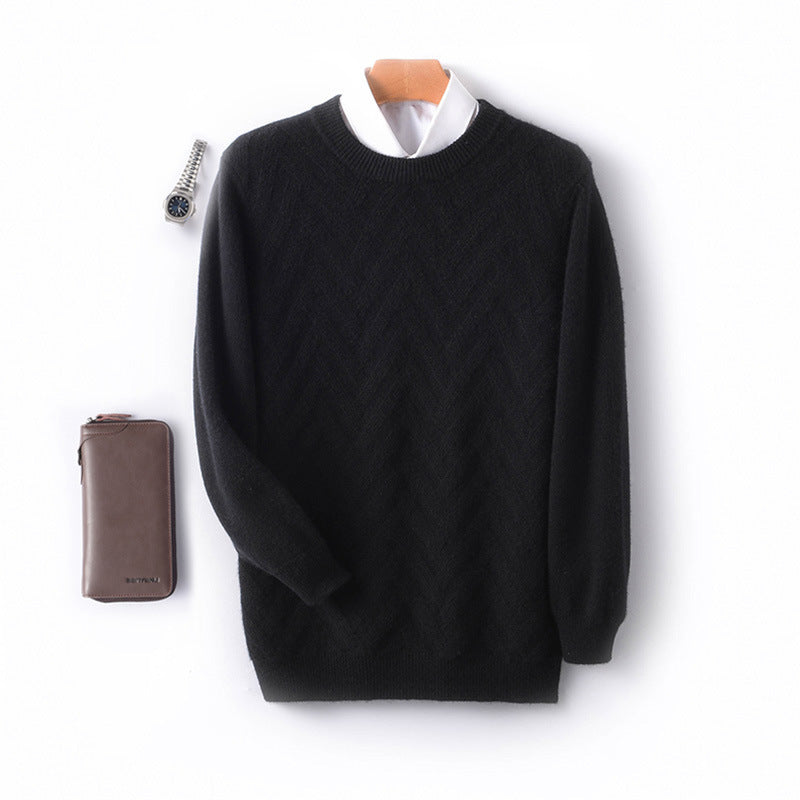 Men's Fine Crew Neck Sweater made of Cashmere Blend with Chevron Structure Mune Fashion