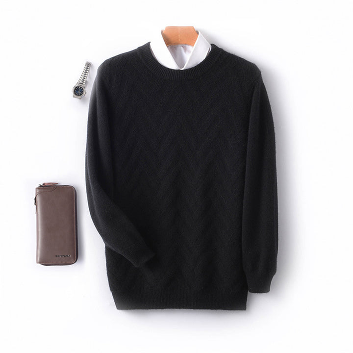 Men's Fine Crew Neck Sweater made of Cashmere Blend with Chevron Structure Mune Fashion