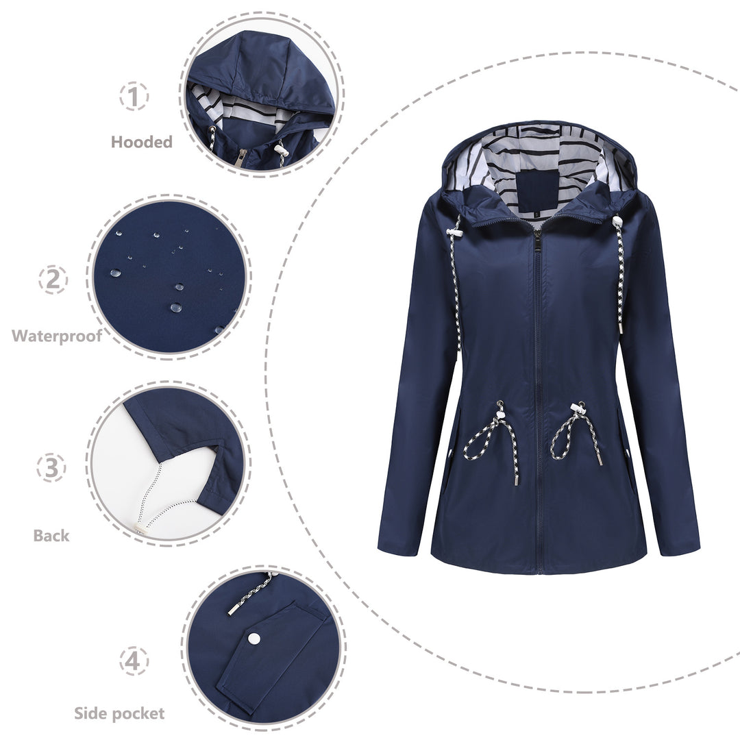 Women's light waterproof parka rain jacket with waist drawstring Mune Fashion