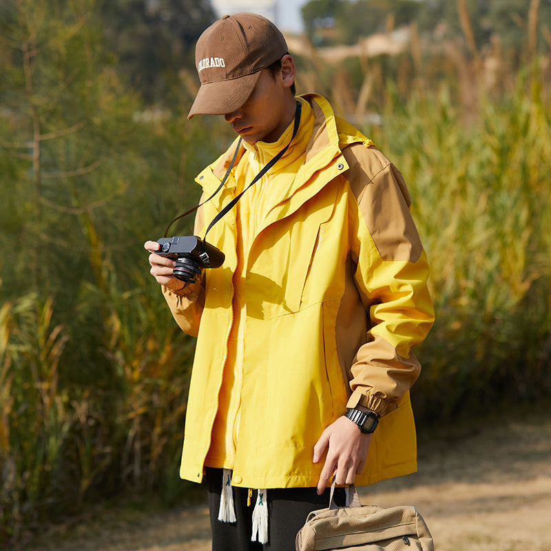 Women two-layer water-repellent outdoor jacket with hood, waist adjustment and contrast piping Mune Fashion
