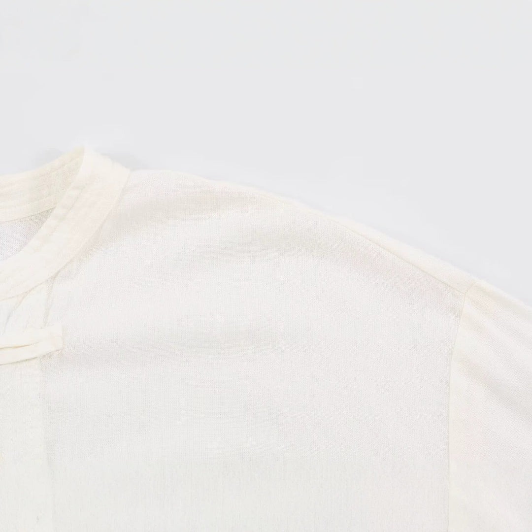 Men's Loose Tunic Shirt with Mandarin Collar and Traditional Knot Closures Mune Fashion