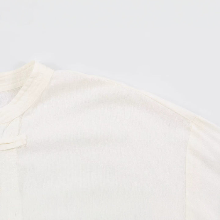 Men's Loose Tunic Shirt with Mandarin Collar and Traditional Knot Closures Mune Fashion