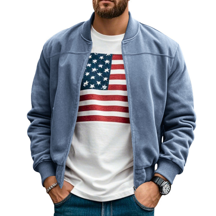 Men's lightweight bomber jacket made of microfiber with standing collar, elastic cuffs, and full-length zipper Mune Fashion