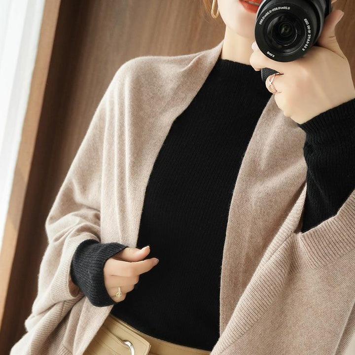 Women Longer Open Cashmere-Look Knit Wrap with Dropped Sleeve Mune Fashion