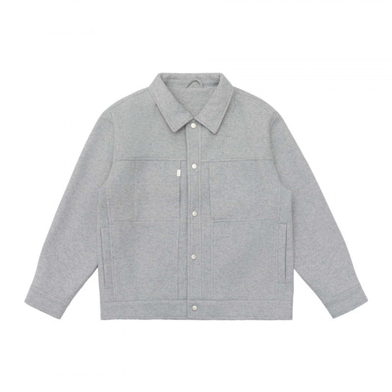 Men's Oversize Shirt Jacket in Boxy Cut made of Wool Blend with Snap Button Placket and Patch Pockets Mune Fashion