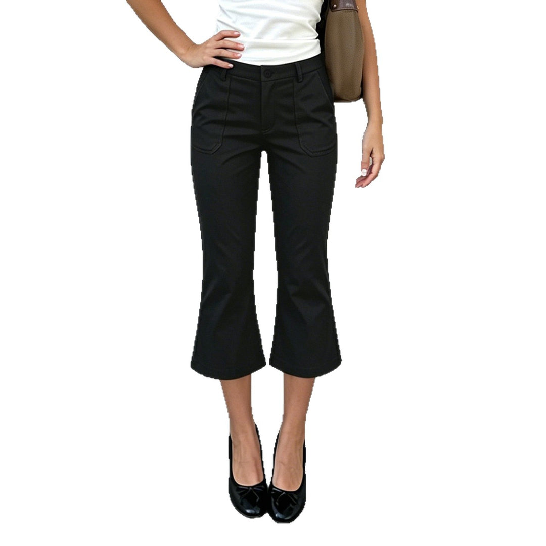Women Cropped Flared Stretch Pants with Patch Pockets Mune Fashion