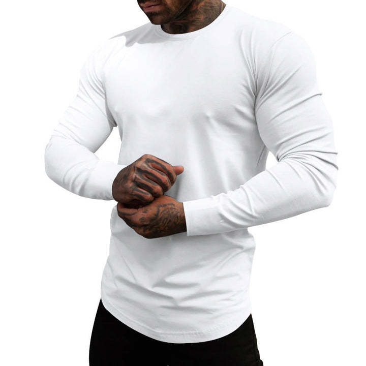 Men's Long-Sleeve Shirt Made Of Soft Stretchy Cotton Blend with Round Neckline Mune