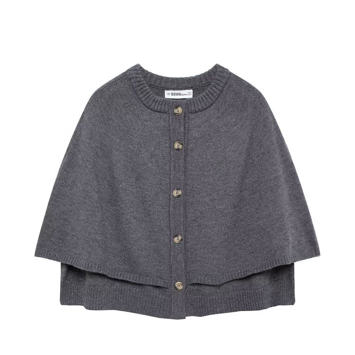Women Cape Cardigan with Button Placket and Two-Layer Cape Mune Fashion