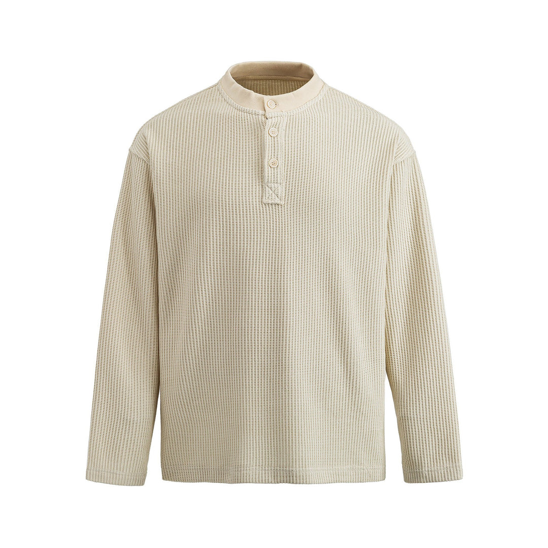 Men's Waffle Knit Henley with Stand Collar and Triple Button Placket Mune Fashion