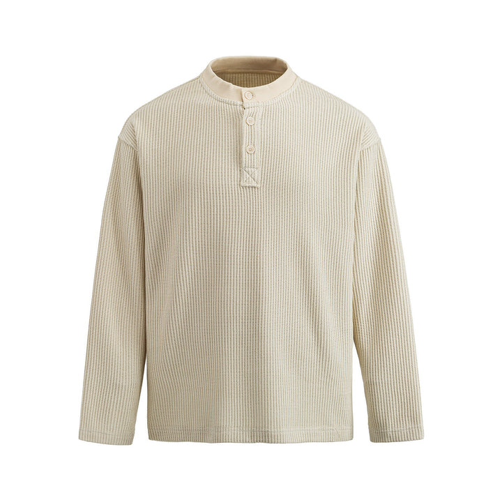 Men's Waffle Knit Henley with Stand Collar and Triple Button Placket Mune Fashion