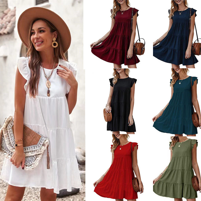 Women's tiered dress with ruffle sleeves and loose A-line cut Mune Fashion