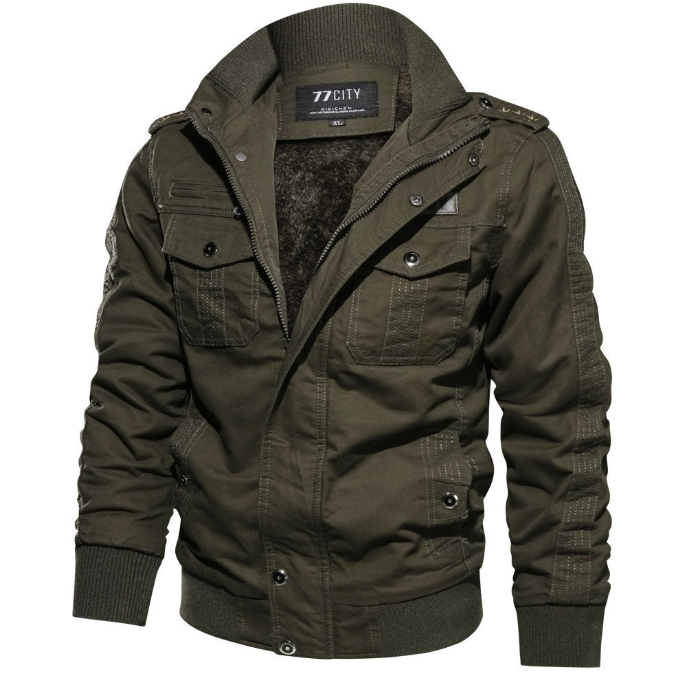 Men's military-inspired bomber field jacket with epaulettes, concealed zipper, and flap chest pockets Mune Fashion