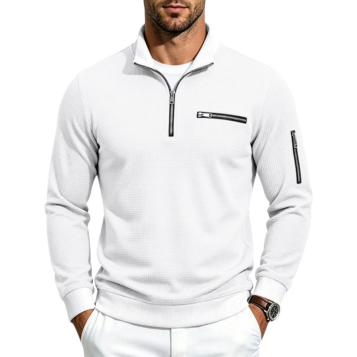 Men's waffle-knit turtleneck with contrast collar, zippered chest pocket and arm pocket Mune Fashion