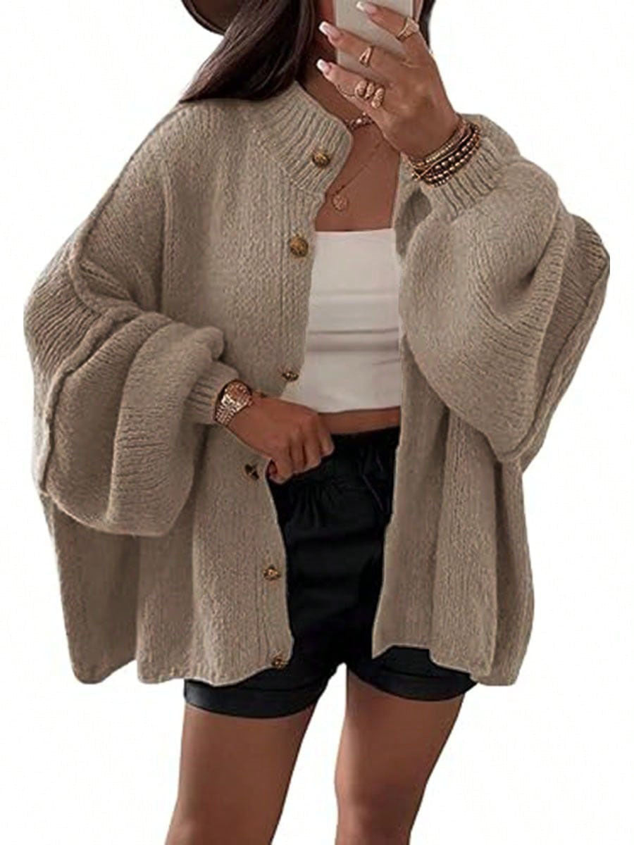 Women's Fluffy Cardigan with Dropped Shoulders Mune