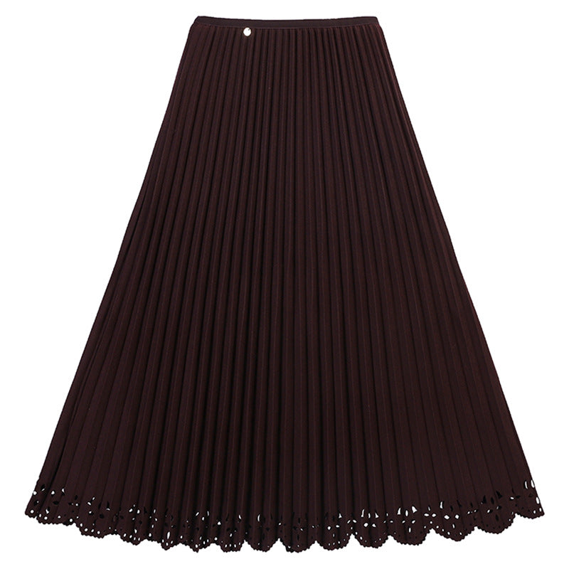 Women's pleated midi skirt with fine pleats, elasticated waistband and floral laser-cut hem Mune Fashion