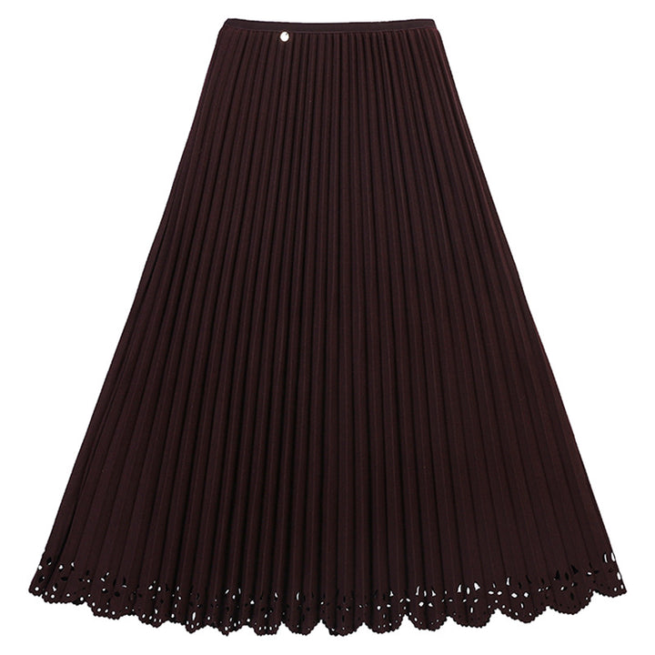 Women's pleated midi skirt with fine pleats, elasticated waistband and floral laser-cut hem Mune Fashion