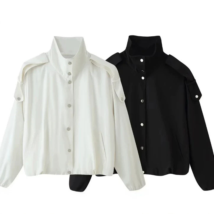 Women’s short-cut boxy blouson with high stand-up collar and dropped shoulders Mune Fashion