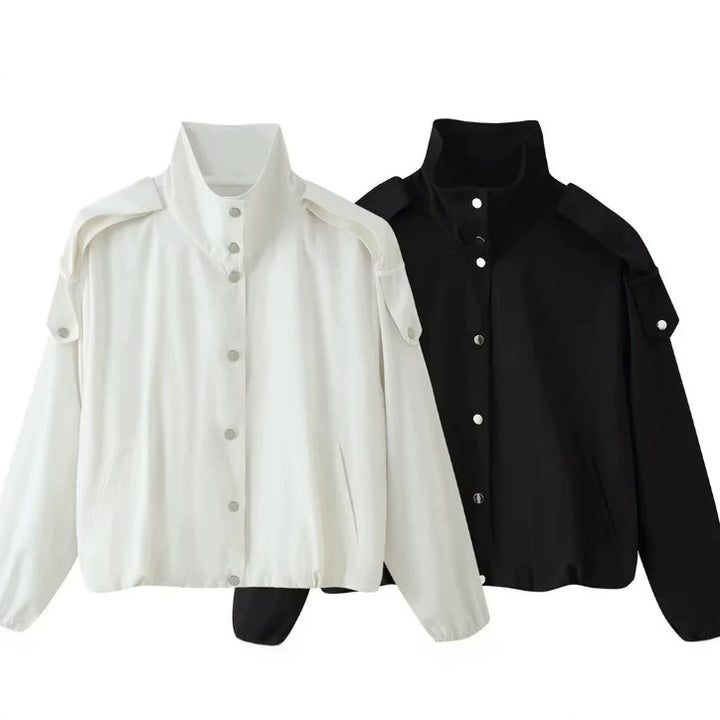 Women’s short-cut boxy blouson with high stand-up collar and dropped shoulders Mune Fashion