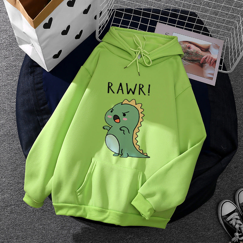 Women's oversized hoodie with kawaii dinosaur design, ribbed cuffs and kangaroo pocket Mune Fashion