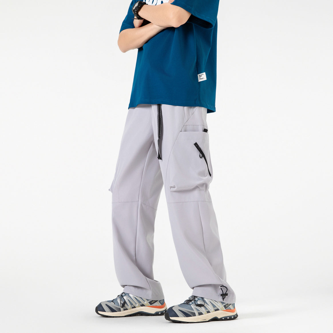 Herren Baggy-Cargo-Hose im Tech-Utility-Stil mit großvolumigen Klapptaschen, elastischem Bund und verstellbarem Kordelsaum Mune Fashion