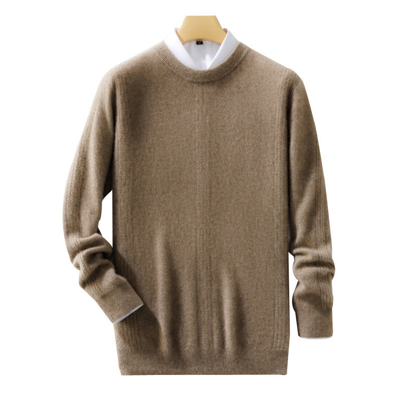 Men's round neck sweater made of cashmere look with vertical cable lace structure and ribbed hem Mune Fashion