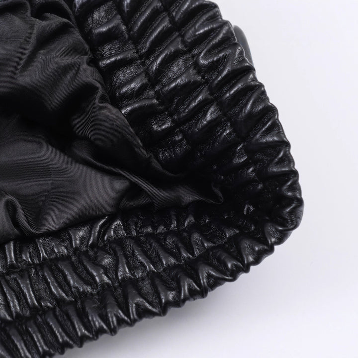 Women's Short Oversized Bomber Jacket in Vegan Leather Look with High Funnel Neck Mune Fashion