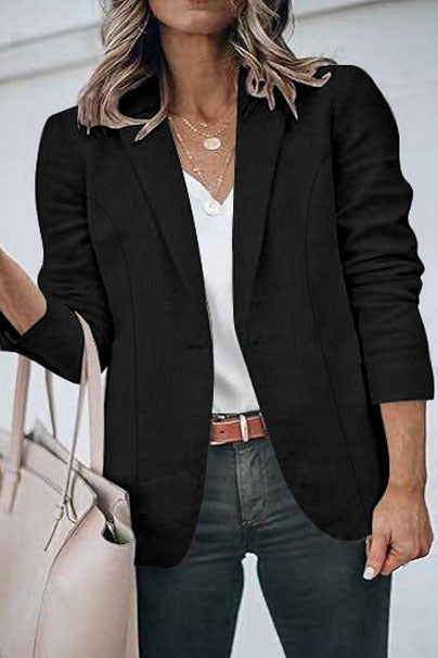 Women's Tailored Blazer with Notched Lapel, Light Shoulder Padding, and One-Button Closure Mune Fashion
