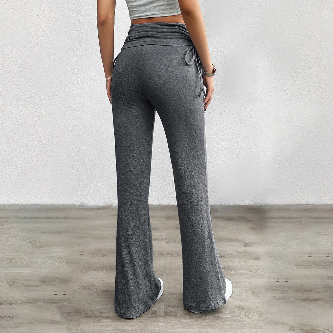 Women's soft palazzo lounge pants with folded waistband, side drawstrings, and flared leg Mune Fashion