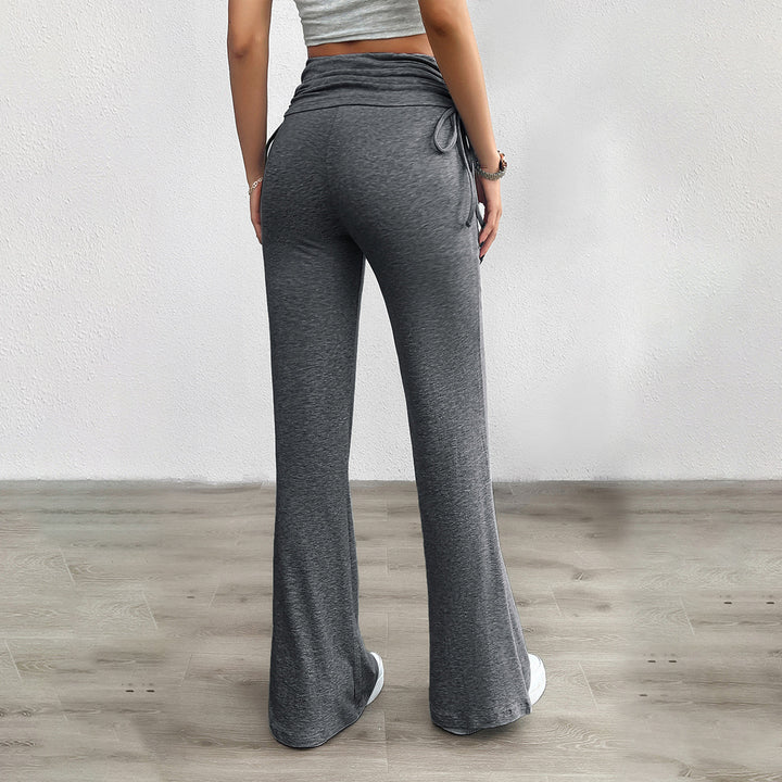 Women's soft palazzo lounge pants with folded waistband, side drawstrings, and flared leg Mune Fashion